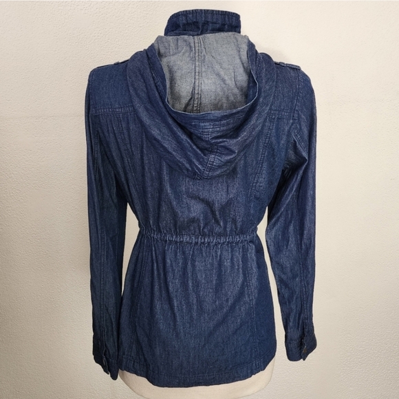 Chocolate USA Chambray Hooded Long Sleeve Shacket Blue Size S - Picture 6 of 15